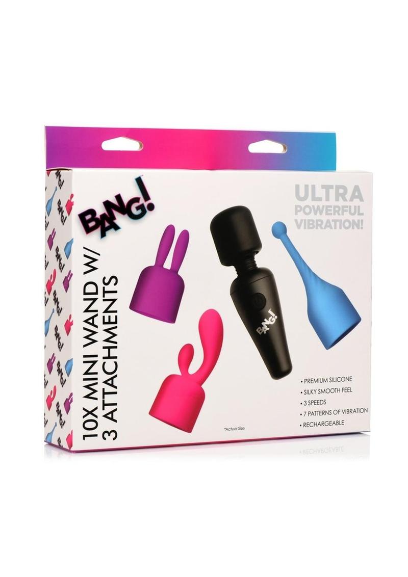Bang! 10x Mini Wand Set Rechargeable Silicone Vibrator with 3 Attachments